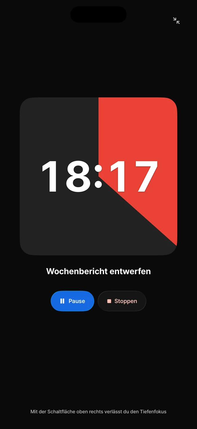 Tiefenfokus auf dem iPhone: nur die rote Scheibe und die Restzeit auf schwarzem Grund.